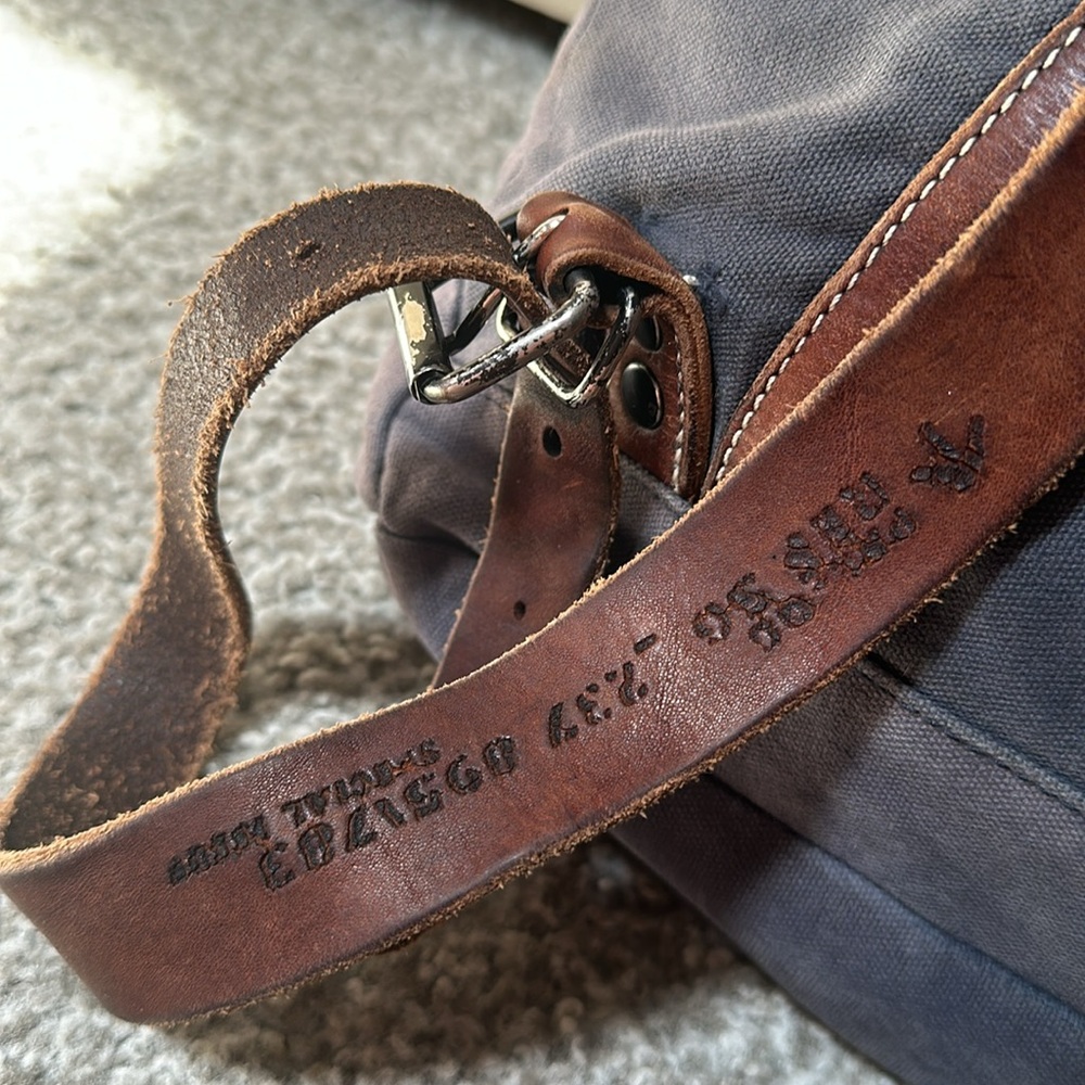 Polo Ralph Lauren RL Co Blue Canvas Brown Leather Backpack with Patches AS IS - Picture 9 of 16